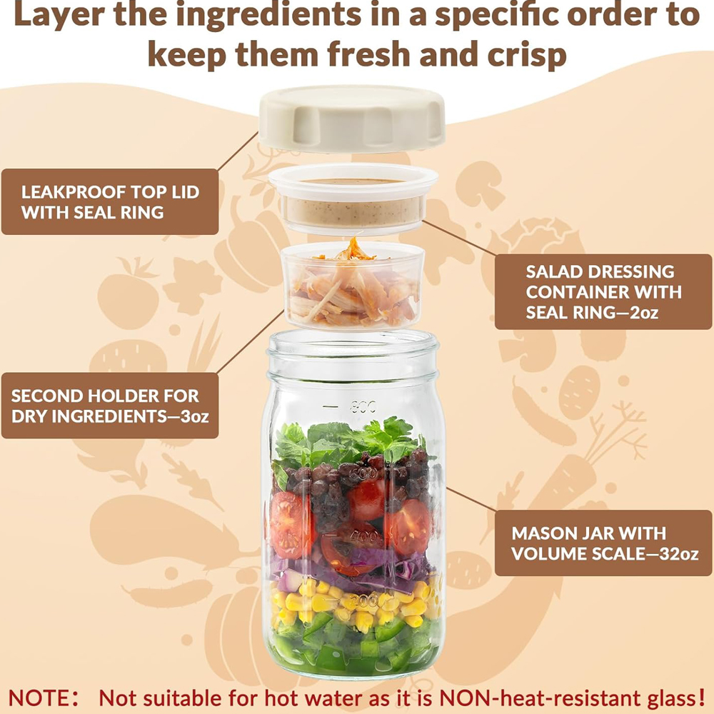 Lot de 4 pots à salade en verr - Meal Prep Jar Salad avis et prix